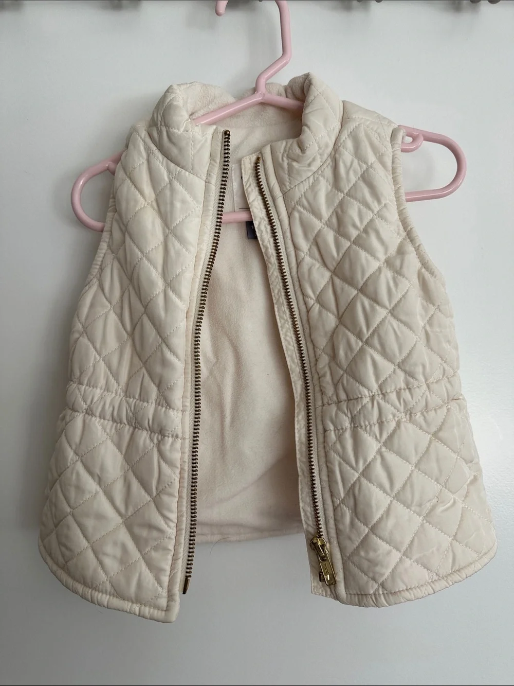 Old Navy Quilted Cream Kids Vest with Gold Zipper